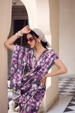 Deep Wine Marbel Floral Print Saree