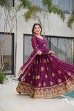 Deep Wine Purple Heavy Border Gown