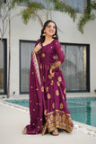 Deep Wine Purple Heavy Border Gown