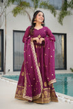 Deep Wine Purple Heavy Border Gown