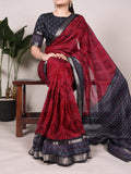 Maroon Bandhej Printed Polyester Viscose Chanderi Saree