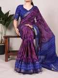 Purple Bandhej Printed Polyester Viscose Chanderi Saree