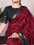 Maroon Bandhej Printed Polyester Viscose Chanderi Saree