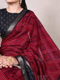 Maroon Bandhej Printed Polyester Viscose Chanderi Saree