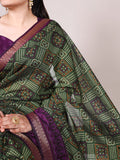 Mahendi Bandhej Printed Polyester Viscose Chanderi Saree