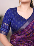 Purple Bandhej Printed Polyester Viscose Chanderi Saree