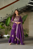 Purple Chinnon Gown-Dupatta Set