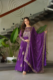 Purple Chinnon Gown-Dupatta Set