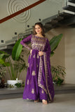 Purple Chinnon Gown-Dupatta Set