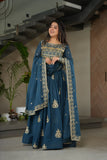 Rama Green Chinnon Gown-Dupatta Set