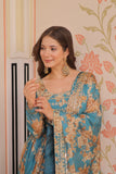 Blue Russian Silk Gown-Dupatta Set