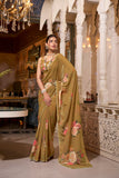 Brown Georgette Printed Saree with Pearl Lace Border