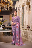 Grape Georgette Printed Saree with Pearl Lace Border