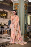 Peach Georgette Printed Saree with Pearl Lace Border