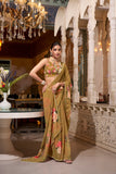 Brown Georgette Printed Saree with Pearl Lace Border