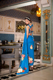 Firozi Georgette Printed Saree with Pearl Lace Border