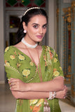Mahendi Georgette Printed Saree with Pearl Lace Border