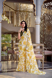 Floral Print With Pearl Lace Border- Yellow