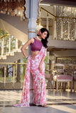 Floral Print With Pearl Lace Border- Light Pink