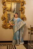 Sky Blue Tissue Shimmer Saree with Zari and Sequin Lace
