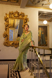 Pistachio Tissue Shimmer Saree with Zari and Sequin Lace