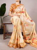 Cream Tasar Silk Floral Printed Saree with Viscose Border