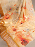 Cream Tasar Silk Floral Printed Saree with Viscose Border